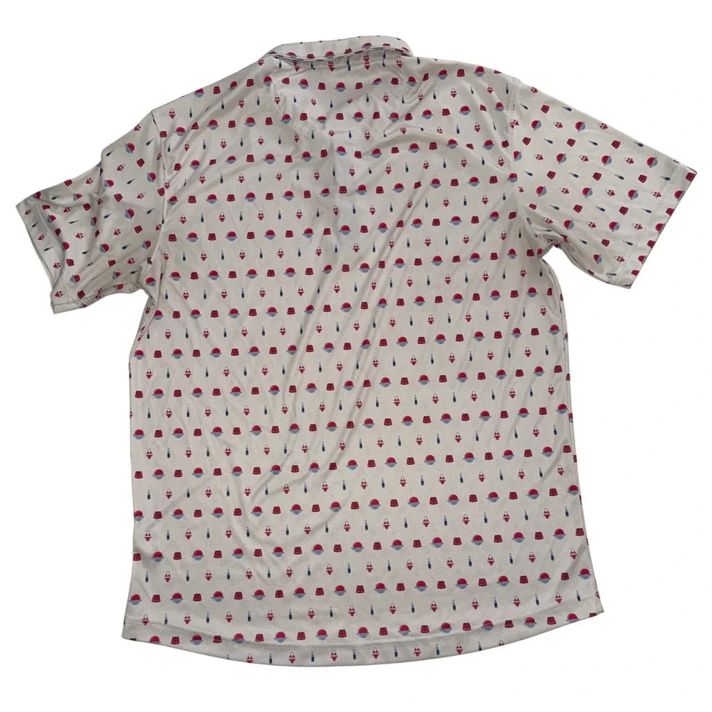 Swannies Co Mens Large Short Sleeve Polo Shirt White Beach All Over Print Golf - Picture 3 of 5